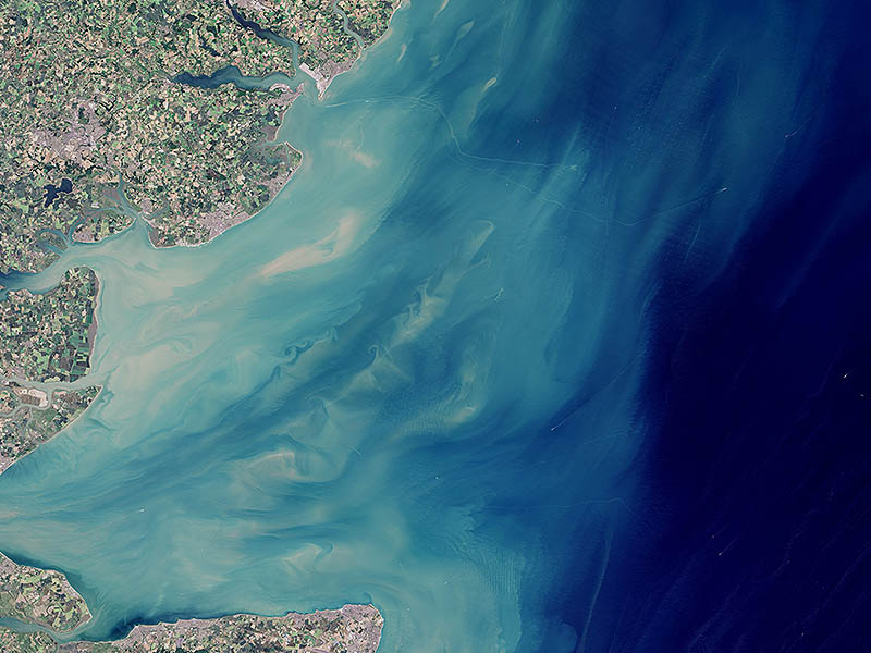 Satellite view of North Sea and Suffolk/Essex coast.